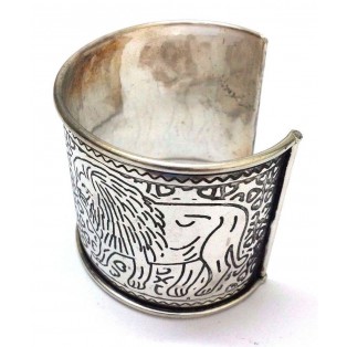 THE LION Silver Oxidized Cuff Bracelet Charm Wristlet Wrist Band Bangle Jewelry